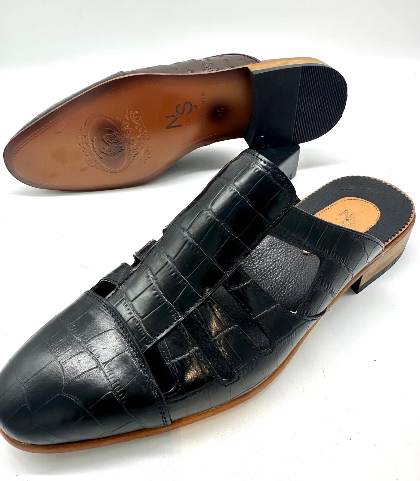 Babouche - Marrakchi – en cuir noir artisanale