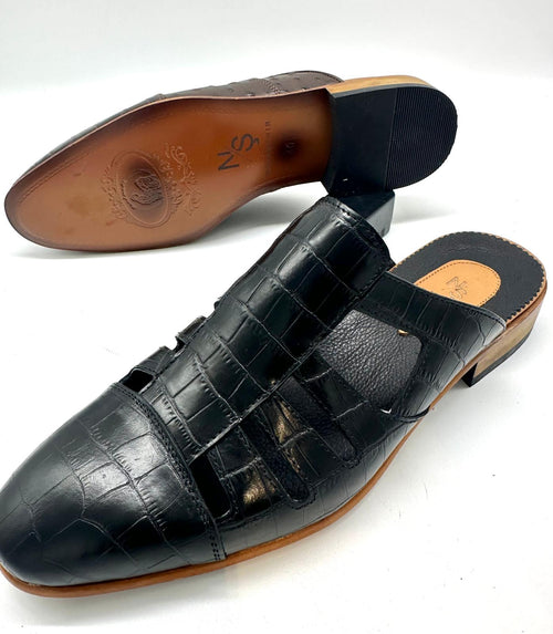 Babouche - Marrakchi – en cuir noir artisanale